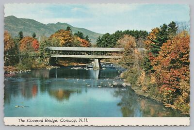 Bridge~Conway New Hampshire~Covered Bridge in Fall~Continental Postcard
