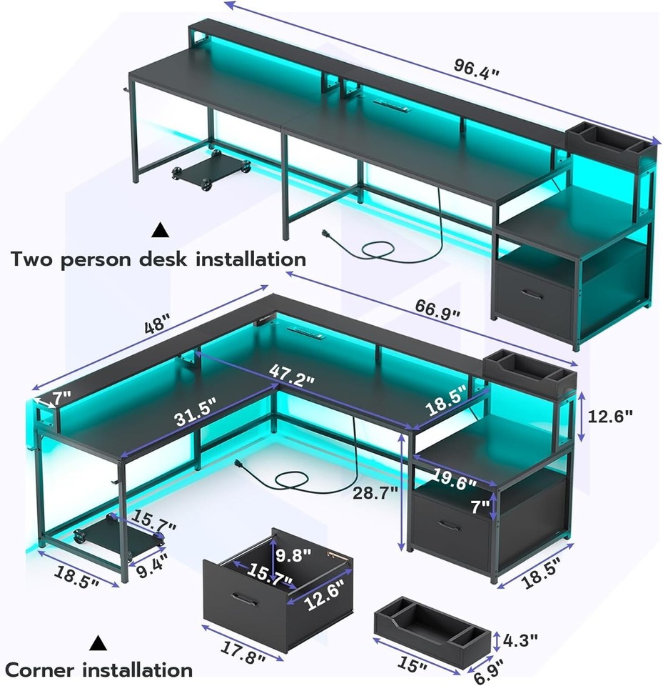 L Shaped Computer Desk with Led Lights 66