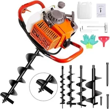 62CC Gas Earth Auger Post Hole Digger w/ 4 Auger Sizes(4" 6" 8" 12") & 3 Rods