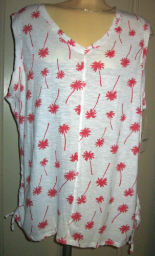 The Sweatshirt Project Tank with Ruched Sides-Plus Sz 2X-NWT-white/red palm tree - Picture 1 of 7