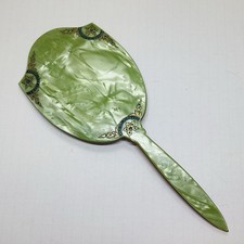 Vintage Green Pearlescent Mirror Celluloid Or Lucite Art Deco 1940’s Embellished