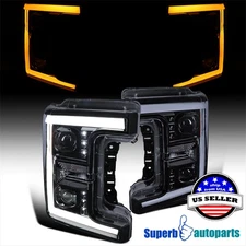 Fits 2017-2019 F250 Glossy Black Smoke Projector Headlights Switchback LED Tube