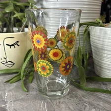 MCM Libby Water Glasses w Hippie Boho Graphics Orange Red Yellow Flowers