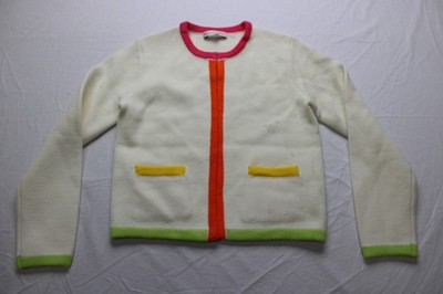 English Factory Women's Color Block Trim Sweater Cardigan LB3 Cream/Multi Small