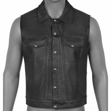 Men's Classic Black Leather Motorcycle Vest Vintage Biker Club Vest Sleeveless