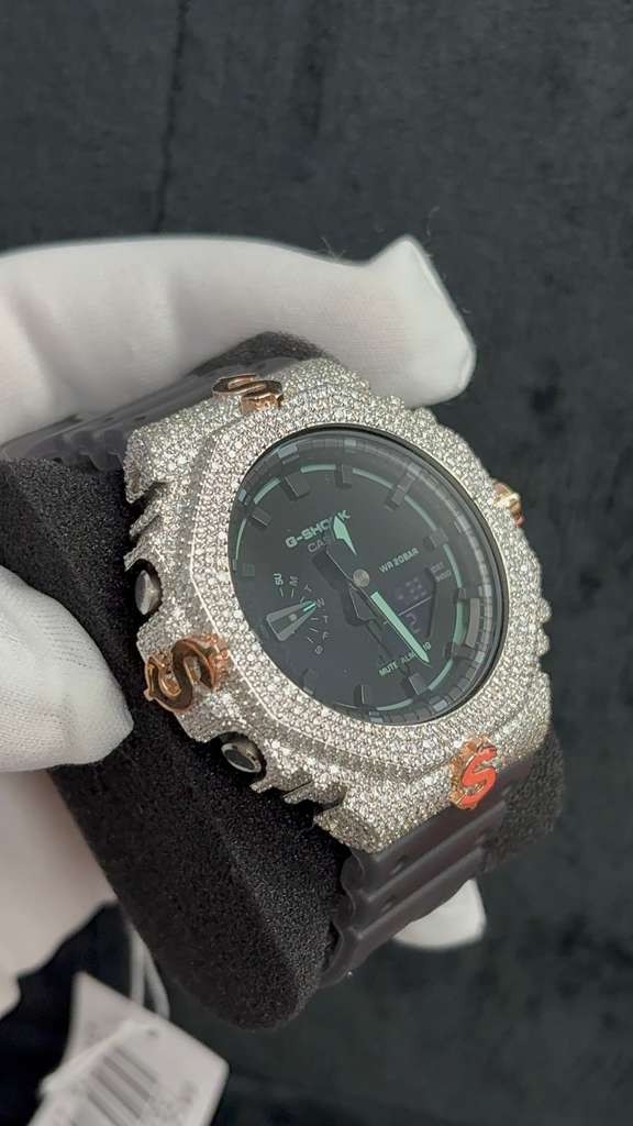 Custom Moissanite G-Shock GA-2100 Watch White tone Dollar Bezel | eBay Custom Moissanite G-Shock GA-2100 Watch White tone Dollar Bezel | eBay