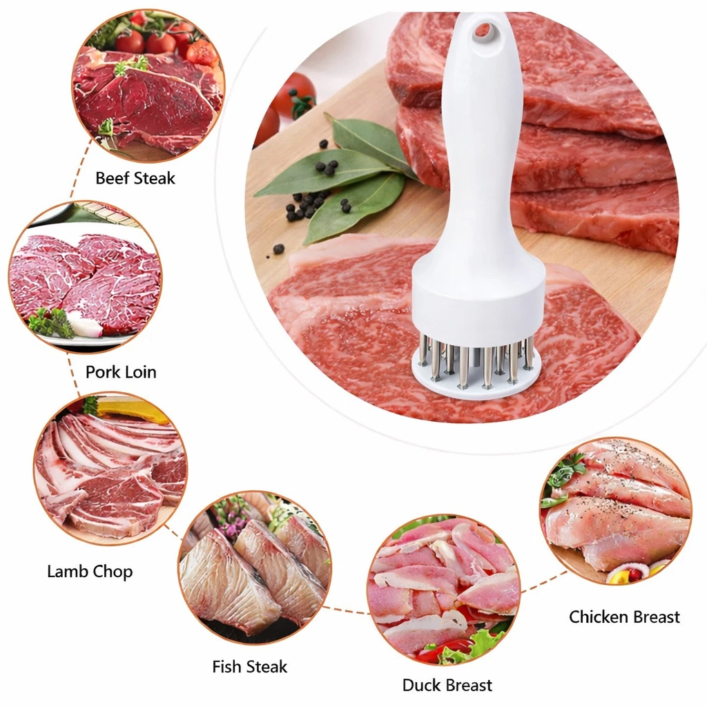21 Needles Stainless Steel Blade Beef Meat Tenderizer Kitchen Poking Tool White