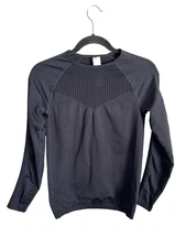 Fabletics Top Womens Size Small Black Athleisure Gym Sync Seamless Long Sleeve