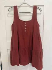 Urban Outfitters Rust Double Gauze Tiered Mini Dress Pockets Cotton Size M