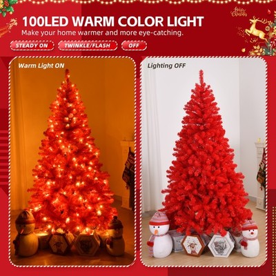 6 Fuß LED Weihnachtsbaum Rot Künstlicher Weihnachtsbaum 750 Zweige Spitzen Deko