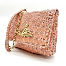 VIVIENNE WESTWOOD Orb Chain Shoulder Bag Flap Croco Leather Pink Peach Authentic