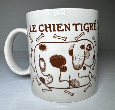 Vintage TAYLOR NG Le Chien Tigre Coffee Mug Cup Dog Bones Brown 1978 Japan