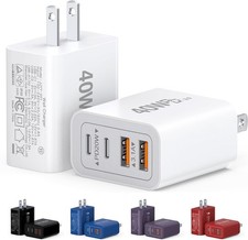 40W USB C Charger Block 2-Pack 4-Port Type C Fast Charging Brick Dual PD QC Wall