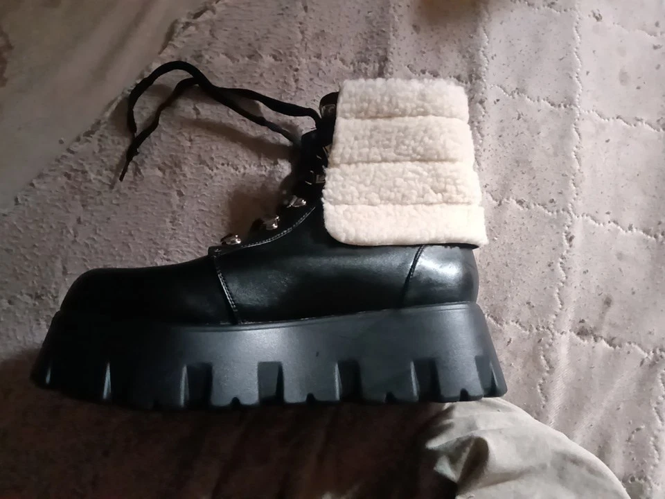 Куклы убить плащ Robbin размер 7 коренастый платформе ботильоны искусственного меха кожи черный - Изображение 2 из 4