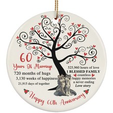 60 Years Love Ornament Happy 60th Anniversary Cute Wolf Couple Christmas Gifts