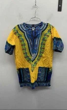 Unbranded Yellow Blue Dashiki Angelina Print African Tunic Top Shirt Womens M