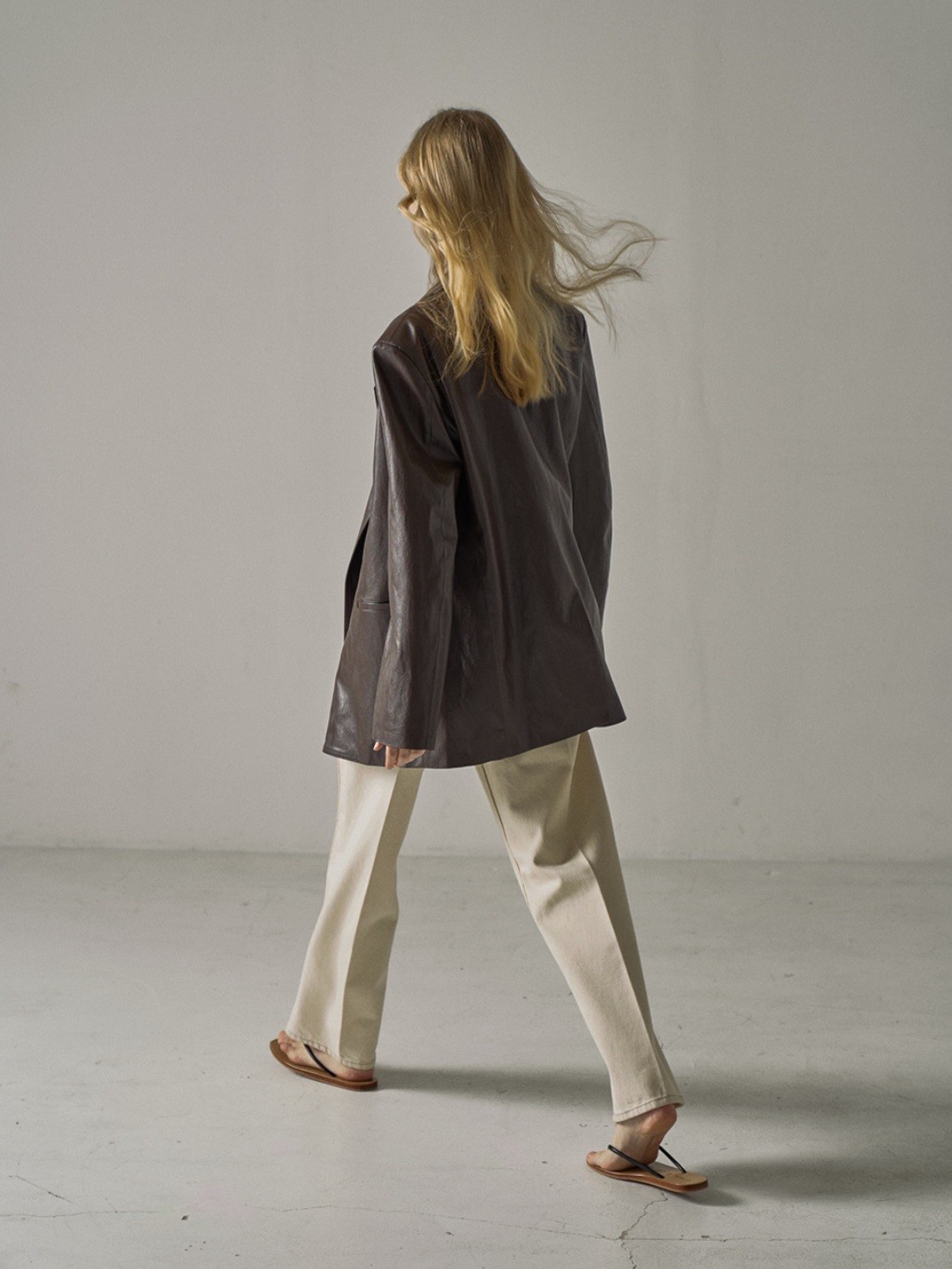 FACADE PATTERN Overfit Leather Jacket Brown  Poly… - image 2