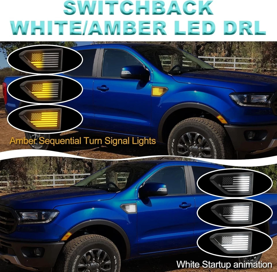 LED Side Marker Lights for Ford Ranger 2019-2023 Fender Light Badge Vents Emblem - Image 3 of 4