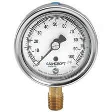 Ashcroft 251009Awl02l30 Industrial Pressure Gauge, 0 To 30 Psi, 2 1/2 In Dial,