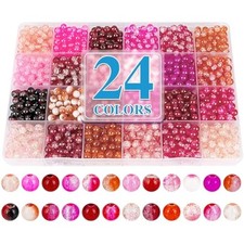 About 1200pcs 6mm crackle glass beads bracelet making kit,24 assorted