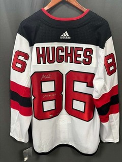 Jack Hughes Signed 2019 #1 Pick New Jersey Devils ADIDAS Jersey 4/19 Fanatics