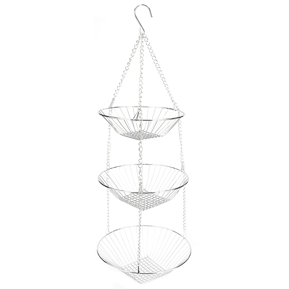 .Stainless Steel Three Layers Hanging Fruit Vegetable Flower Basket Storage