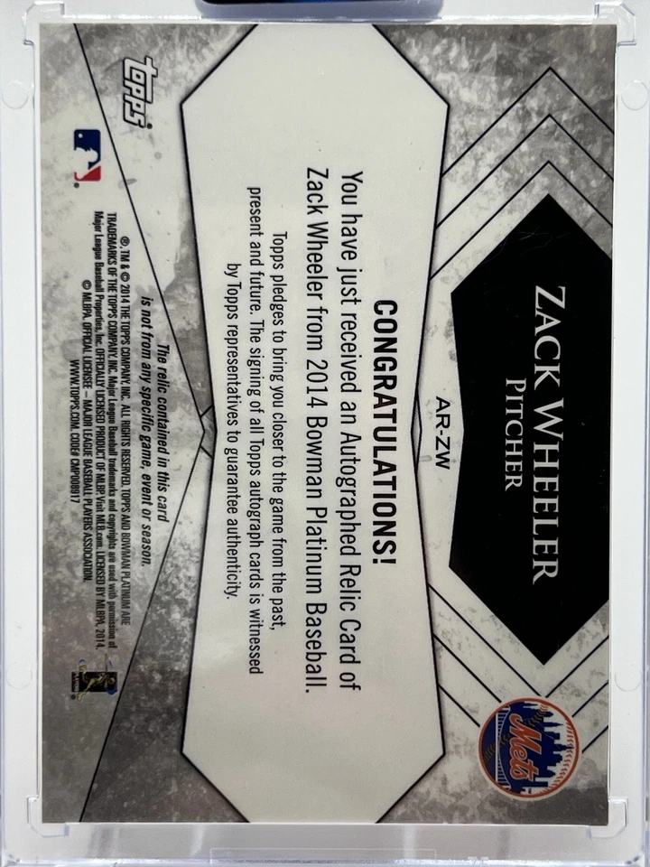 2014 Topps  Zack Wheeler 111/199 Patch Autographed at-ZW Bowman Platinum - Image 2 of 2