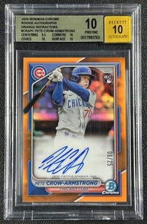 PETE CROW ARMSTRONG BGS 10 2024 BOWMAN CHROME ROOKIE AUTO ORANGE REFRACTOR 6/25