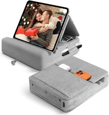 Tablet Pillow Stand with Storage, Foldable iPad Holder for Lep, Bed, Sofa,