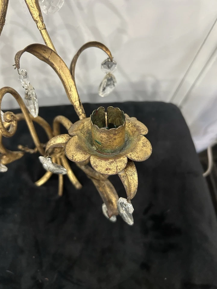 Apliques de vela de pared dorados Hollywood Regency de colección prismas ITALIA 15" Foto 2 de 4