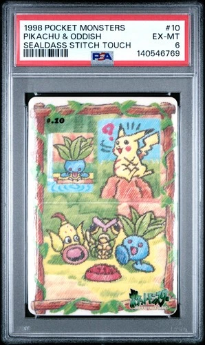 1998 POCKET MONSTERS SEALDASS STITCH TOUCH #10 PIKACHU & ODDISH PSA 6