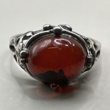 Oval Cabochon Red Garnet Set Scroll Design Sterling Ring Size 8 2.5g 