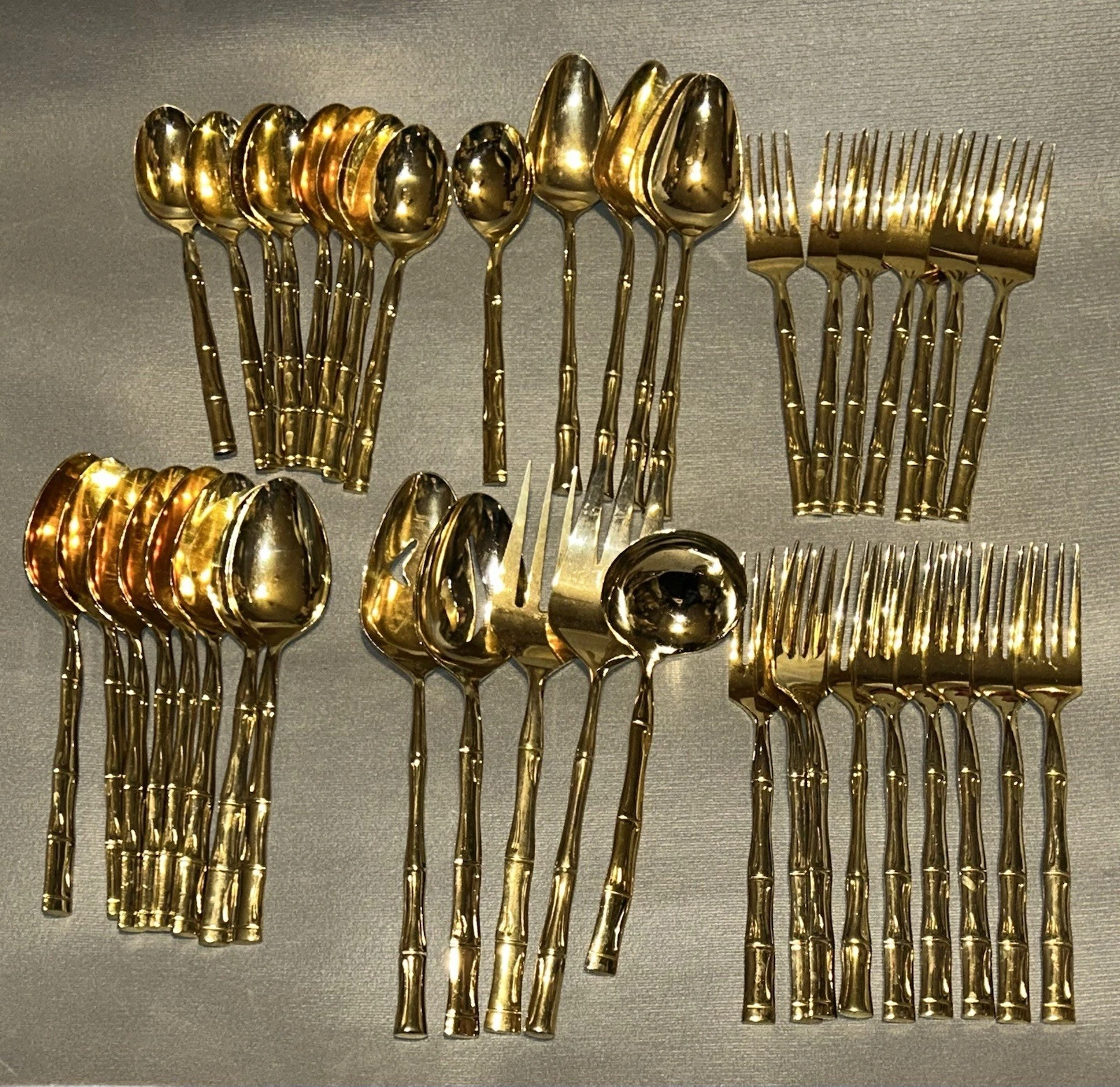 Flatware Set Gold Tone Set (40 Piece )With Bamboo Pattern Mirror Polished Japan
