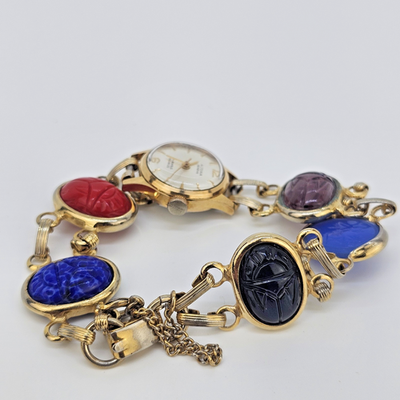 VTG Lusina Geneve 20MM Wind Up Women\'s Watch 21 Jewels Scarab Band 7\