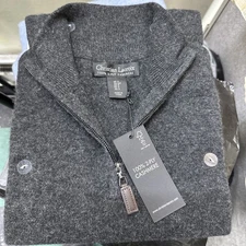 Christian Lacroix Men's 100% 2 Ply Cashmere Dark Gray 1/4 Zip Sweater Small