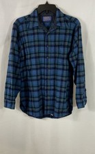 Vintage 90s Pendleton Men's Blue Green Plaid Wool Flannel Shirt Made in USA Sz L