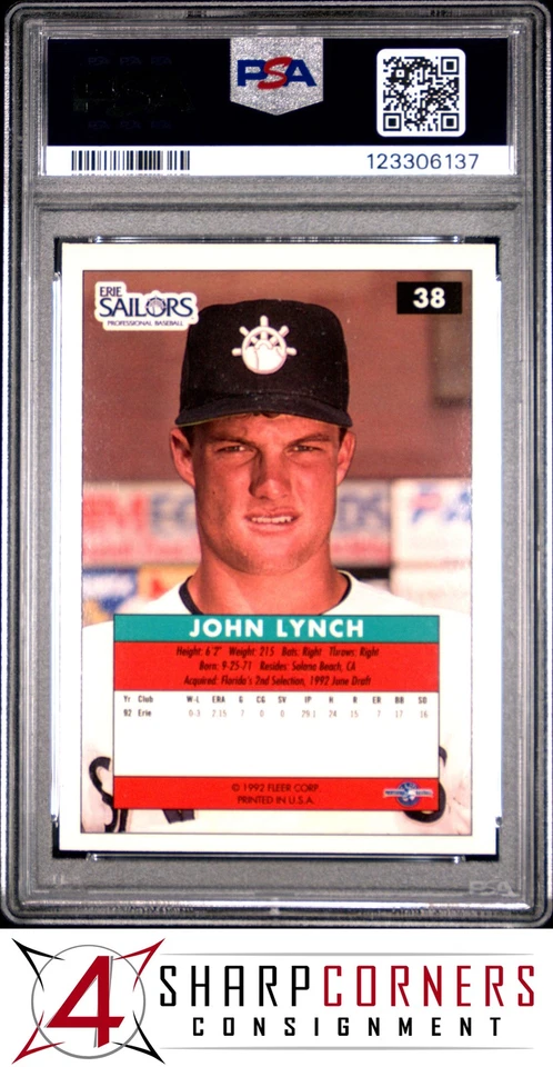1992 FLEER EXCEL #38 JOHN LYNCH RC PSA 9 - Image 2 of 3