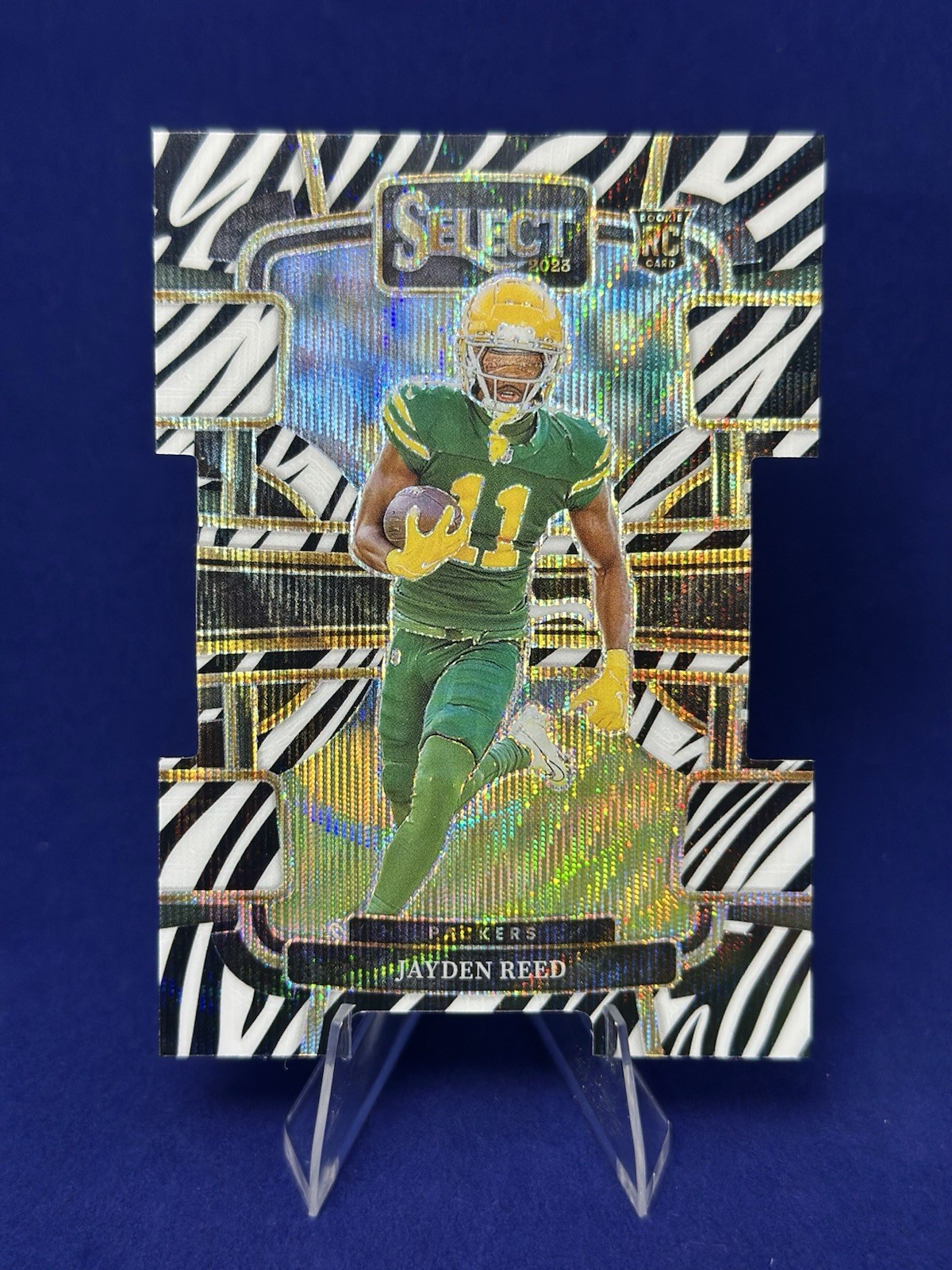 2023 Panini Select Concourse Jayden Reed #38 Zebra Prizm Die-Cut (RC) Case Hit