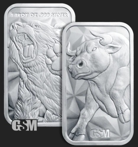 GSM Bull & Bear 1 oz .999 fine silver bar
