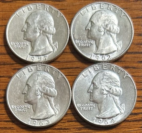 (4) Silver Washington Quarters Uncirculated - Mixed Dates Lot of Four Coins