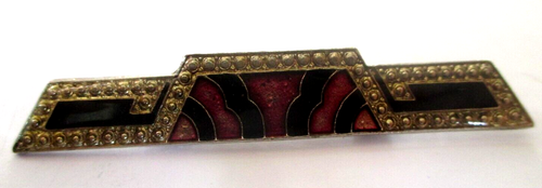 ANCIENNE BROCHE ARGENTÉE art déco émail améthyste sous résine bijou vintage 66 EUR 49,00 - FR