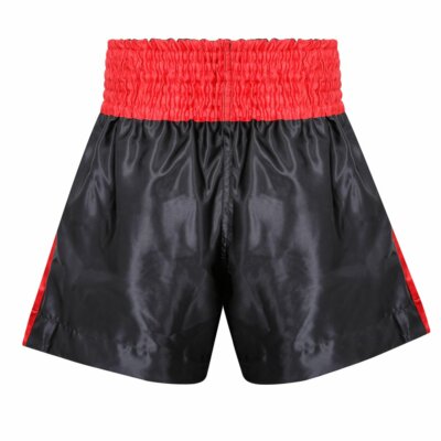 Playwell Plain Black Muay Thai Satin Competition Fight Shorts - Elastic Waist, Short Cut For Training - View #3