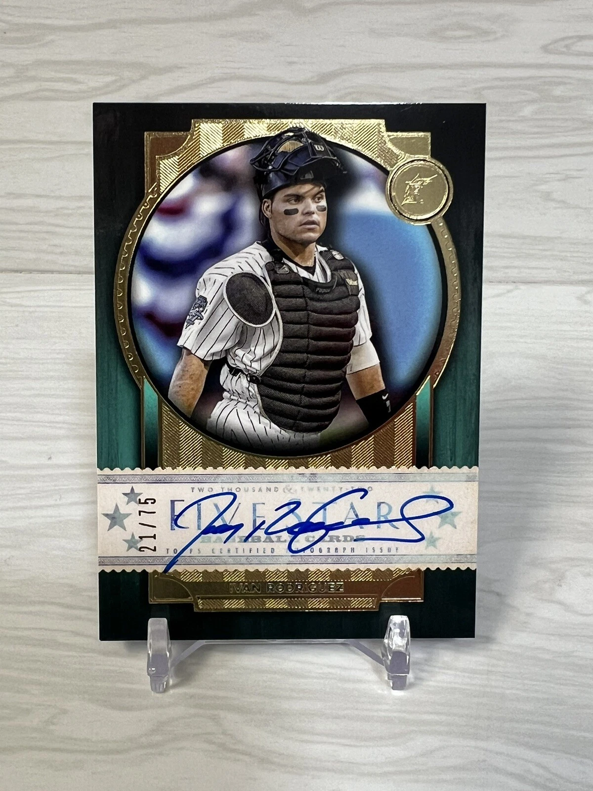 2022 Topps Five Star Autographs Aqua #FSAIR Ivan Rodriguez 21/75 AUTO MARLINS