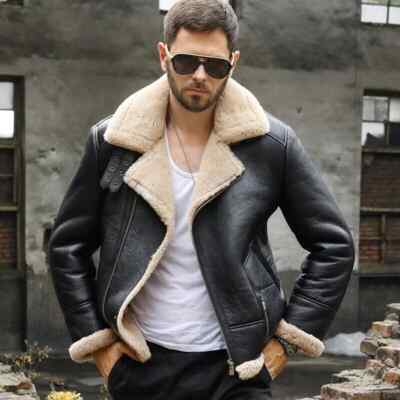 Men's B3 Bomber Aviator Shearling Sheepskin Leather Winter Jacket, Men's Leather