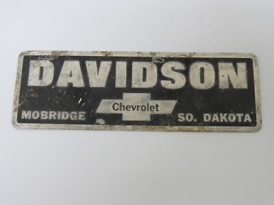 Vintage Davidson Chevrolet Mobridge South Dakota Metal Dealer Badge Emblem Tag