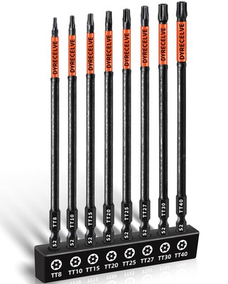 6 Inch Long Torx Bit Set 8-Pack, Impact Torx Bits (T8 to T40), Magnetic Security