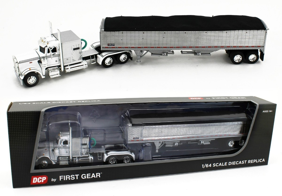 Tráiler A Escala 1/64 Peterbilt 359 Con Remolque De Granos Wilson Commander Gris Morado 60 1421 Articulo Nuevo En Su Empaque Original Modelo En Escala 1 64