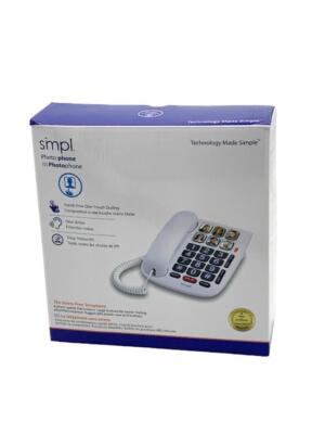 SMPL Corded Photo Phone w/ Large Buttons Flashing Alerts White
