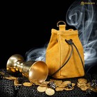 Medieval Leather Pouch Renaissance SCA Belt Bag Drawstring Closure Yellow Suede — photo 5