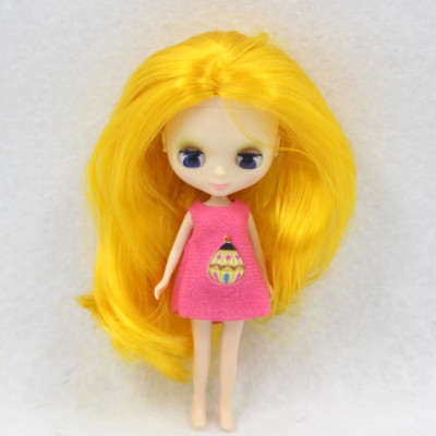 Mini Blythe Doll Long Yellow Hair Fashion Toy Shiny Face DIY Interactive 4'' Girl